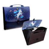 File Folder with Handle and Push Lock – Unicorn Theme Certificates Holder with 12 Pockets, File Organizer with Index Tabs, Folders for Documents (Random Color)